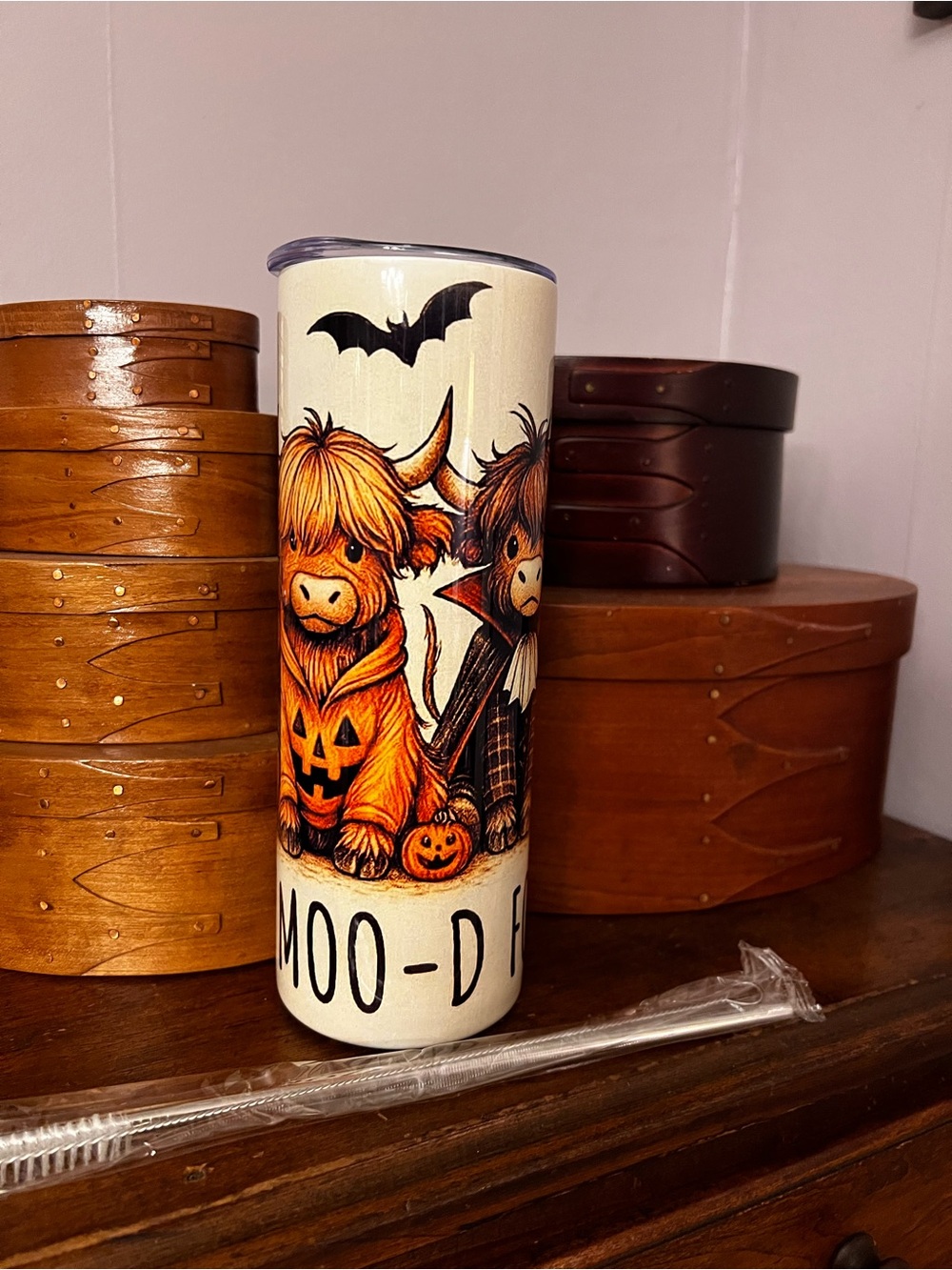 Festive Halloween Cow Tumbler - White and Orange